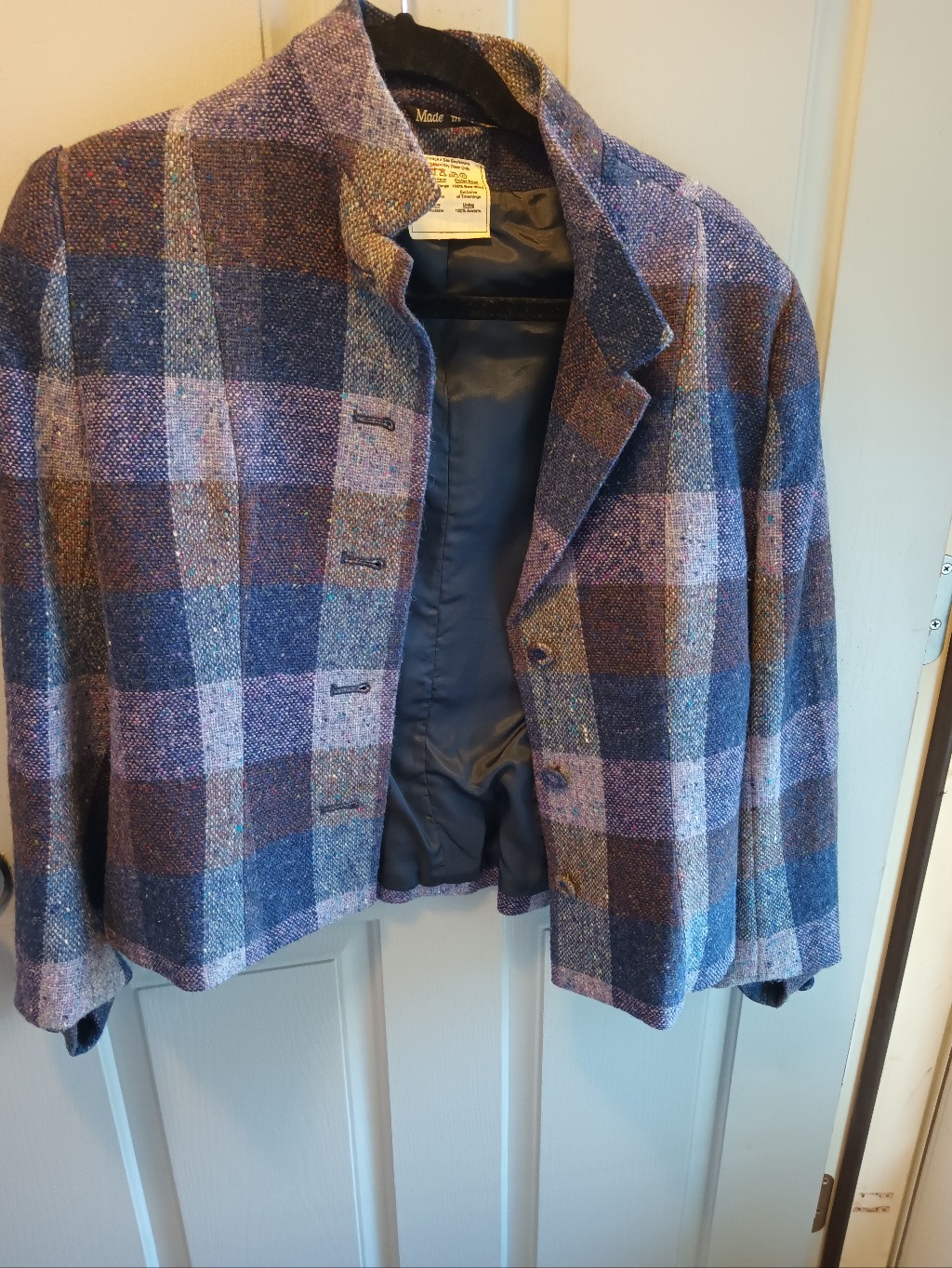 Vonnie Reynolds Uk12 Us8 Vintage Plaid Wool Blend Jacket - Purple/Blue